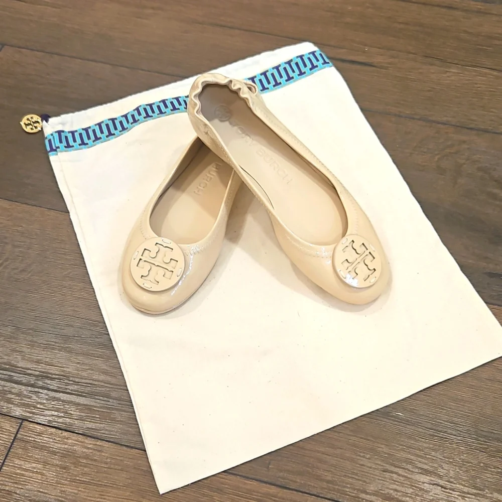 SOLD‼️NWOT Tory Burch Minnie Travel Ballet Flat, Nude Patent Leather - Picture 1 of 15